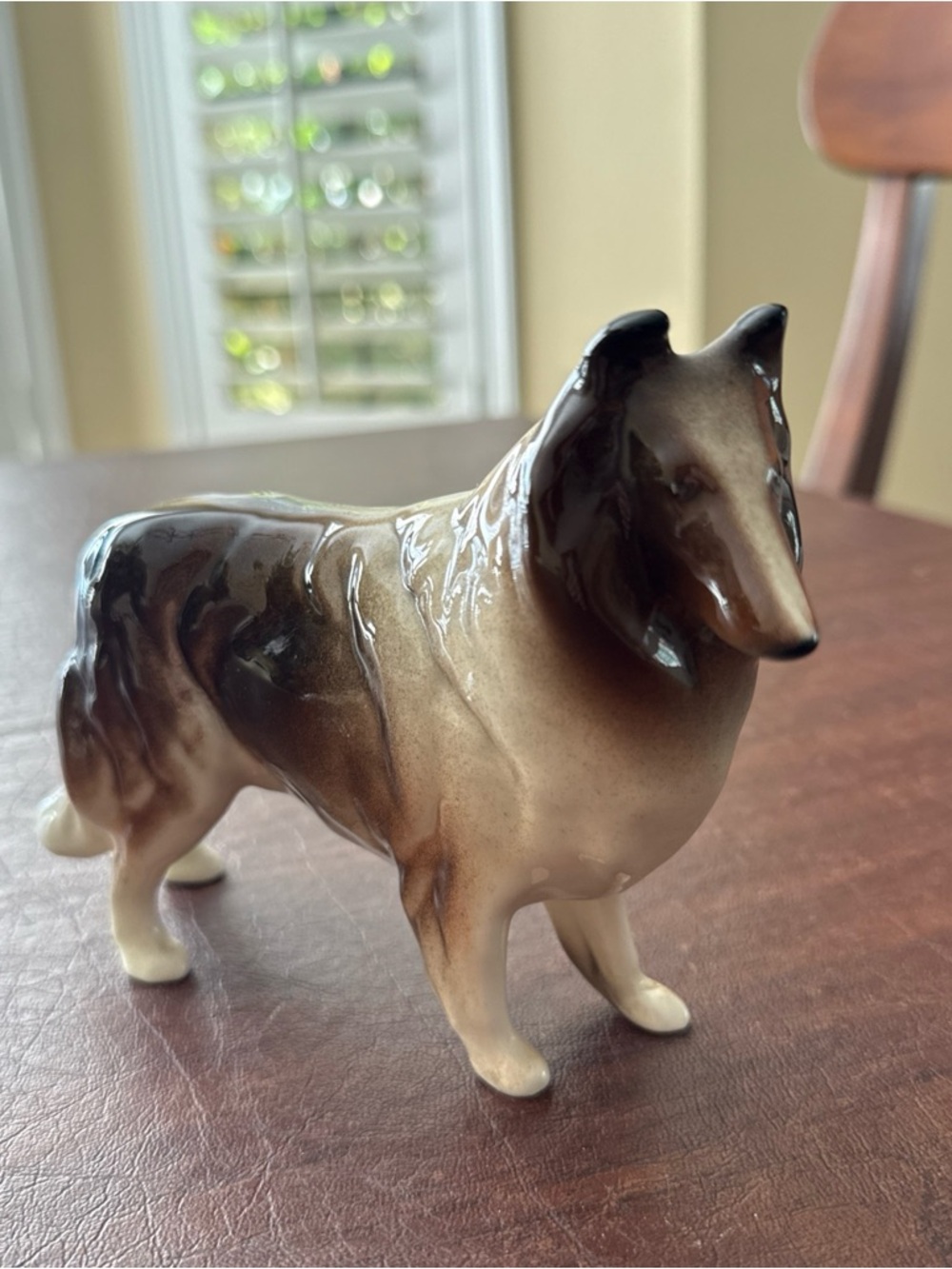 VTG  Ceramic Porcelain Border Collie Dog Figurine; Trio Colors Black Brown White